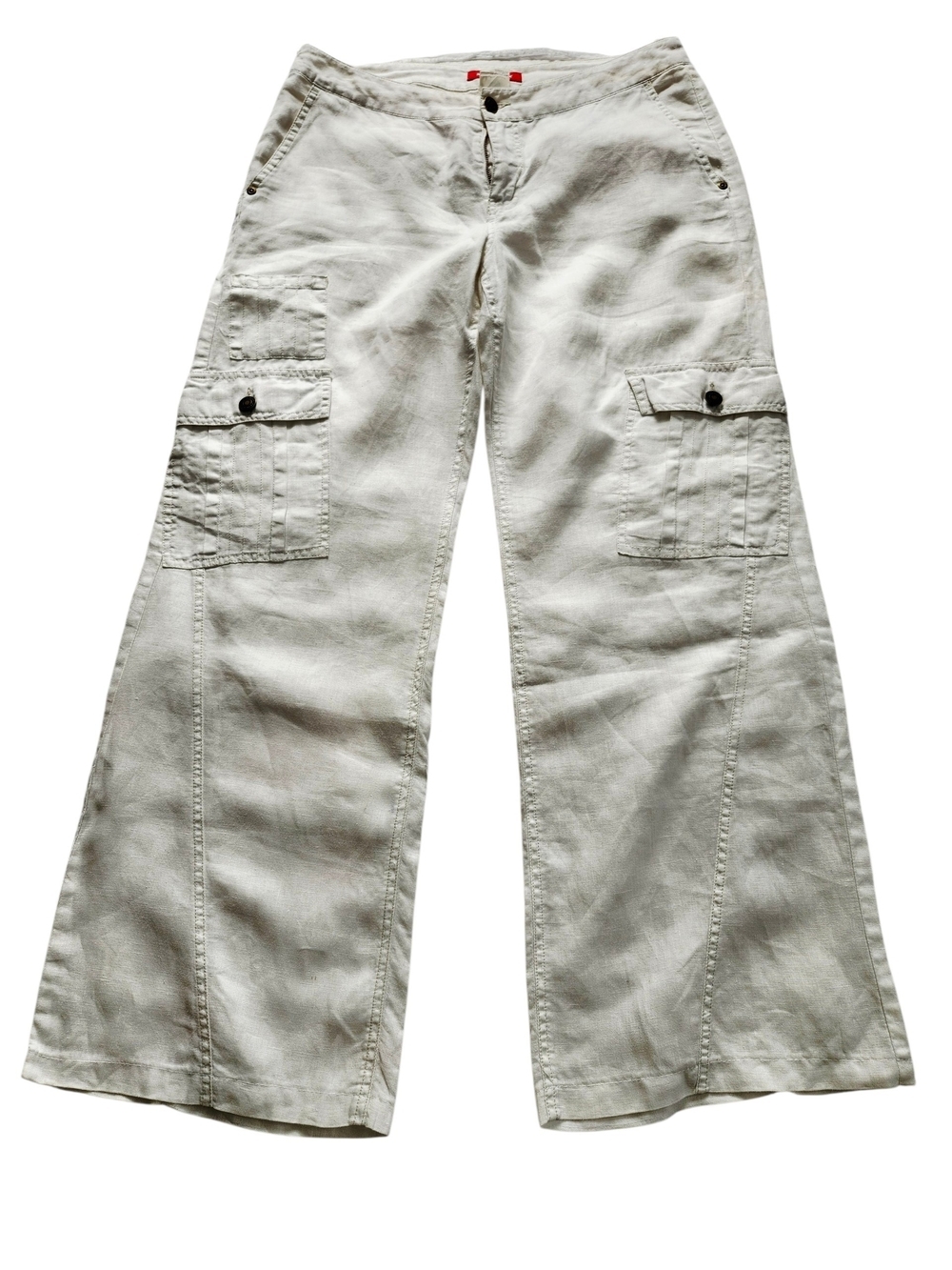 White 100% Linen Wide Leg Cargo Pants MEXX Size 8 Coastal Summer Resort - Picture 2 of 12